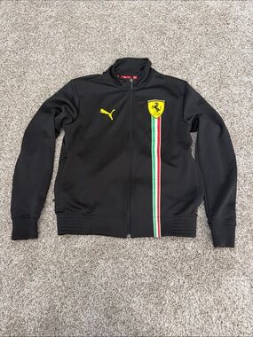 Puma Black Track Jacket with Yellow Logo and Tricolor Stripe